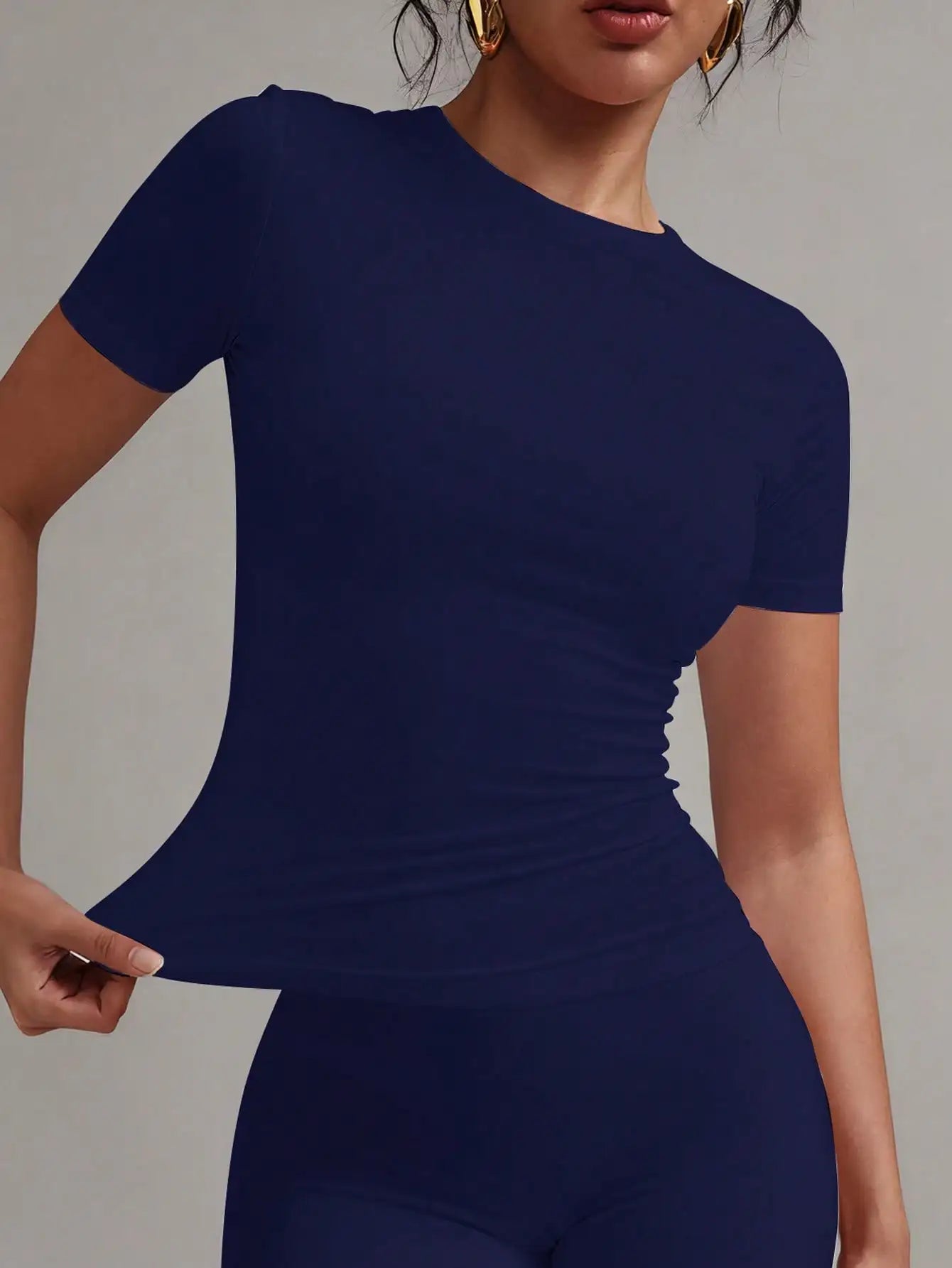 Women's White Solid Round Neck Short Sleeve/Fitted T-Shirt for Summer Casual Wear