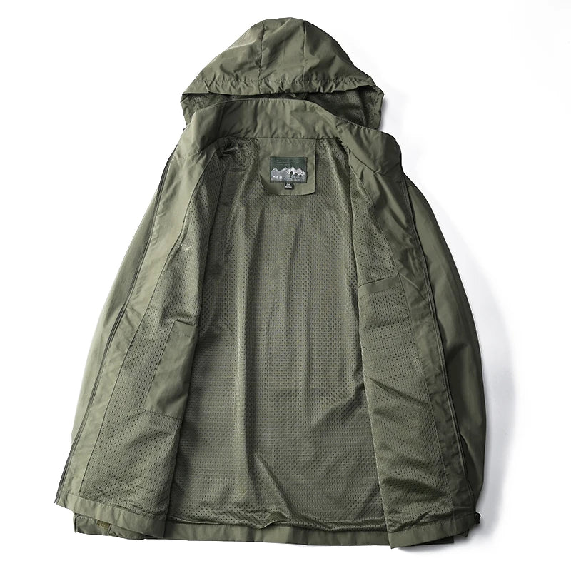 Windbreaker Men Tactical Jacket Waterproof Outdoor Hooded Coat/Sports Military Size S-5XL Field Climbing Thin Outwear