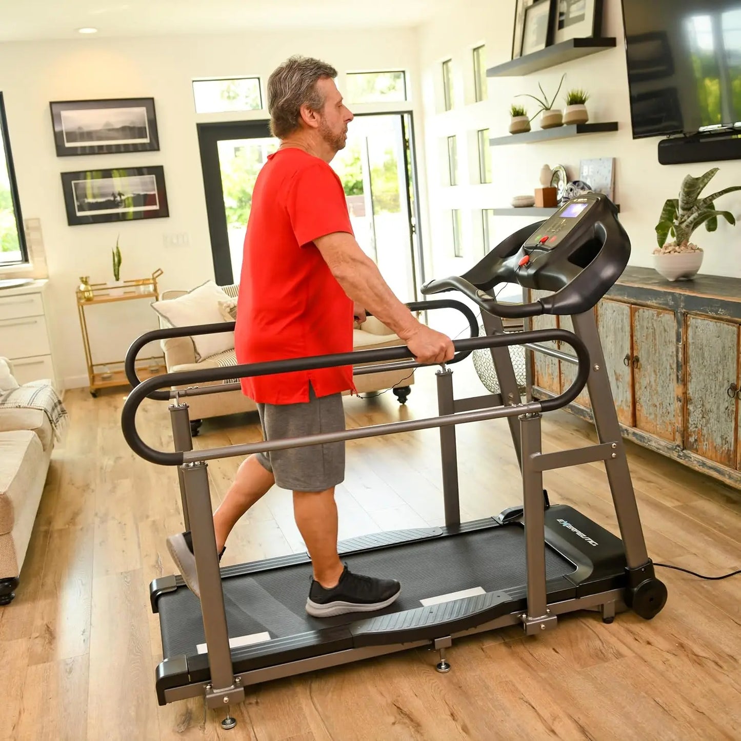 Senior Fitness Recovery Treadmill, Full Length Safety Rails/Fitness Equipment Exercise Treadmill