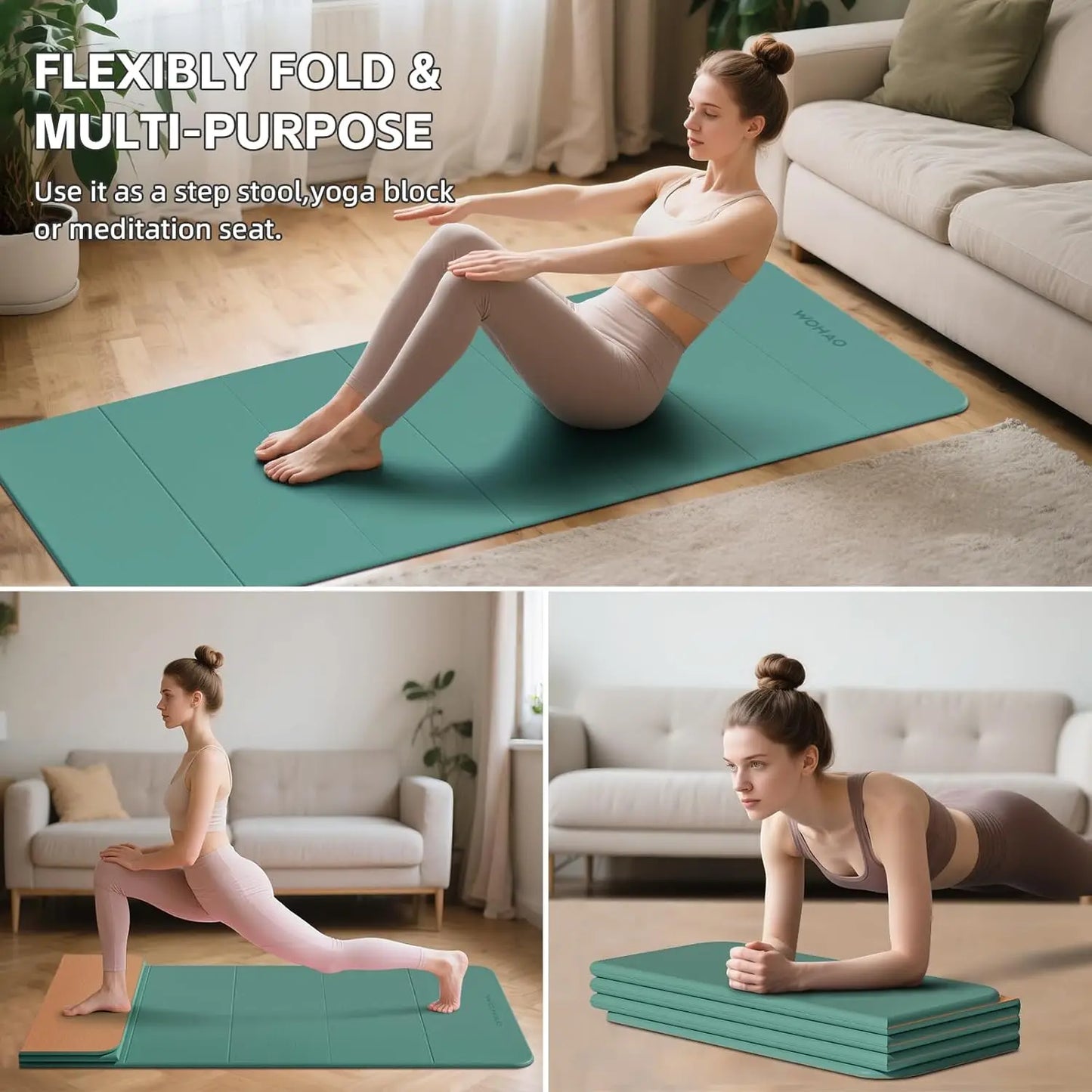 7-Fold Yoga Mat 70x24 Inches, 1/2 Inch Thick Compact Non-Slip/TPE Exercise Mat for Travel & Home Gym