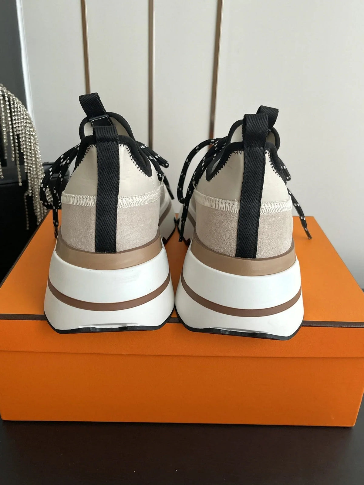 Beige Black Suede Platform Thick Sole/Sneakers for Men