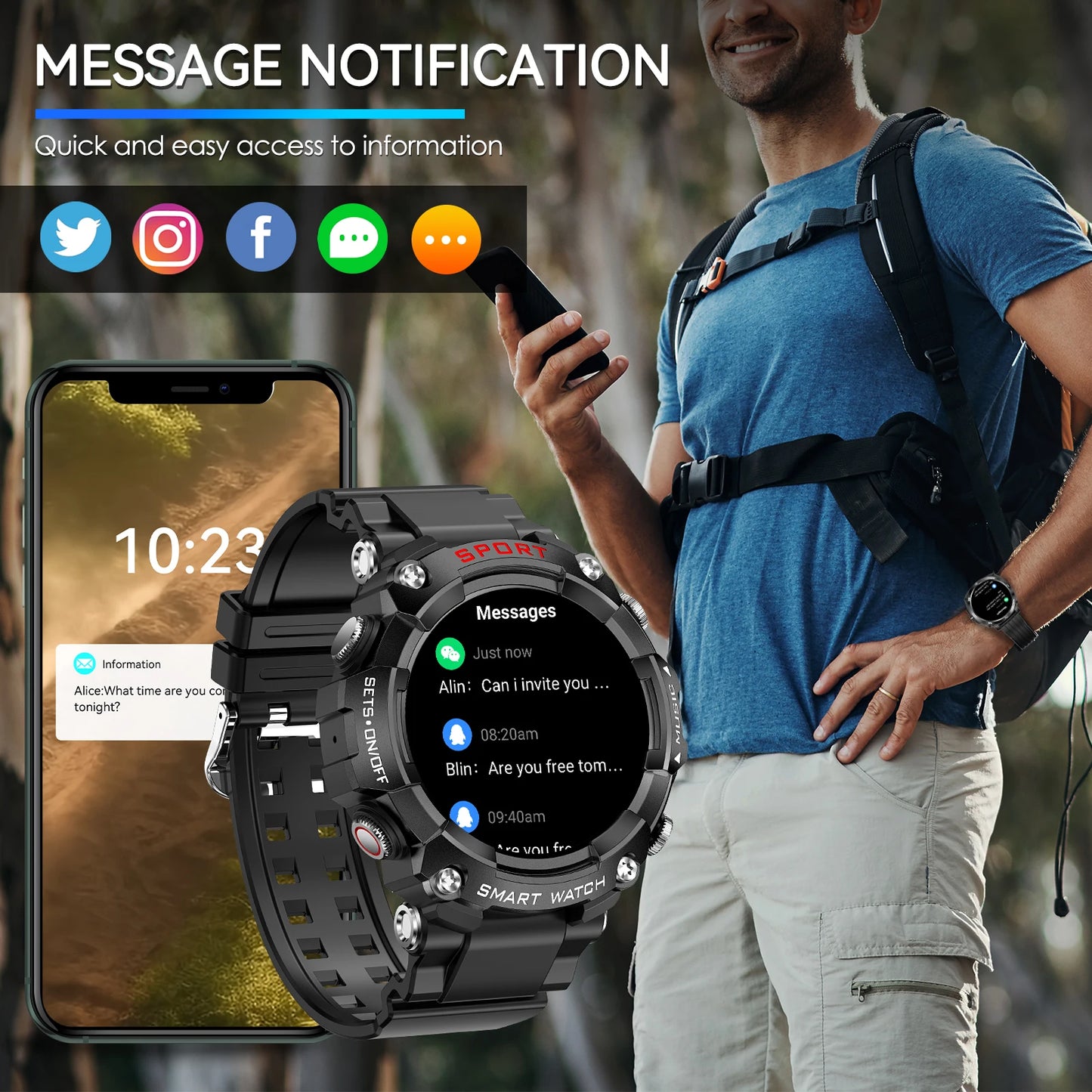 LaNikar Smart Watch AMOLED Display With In-Ear Bluetooth Headset/Heart Rate Blood Pressure Oxygen Saturation Monitoring HD Audio