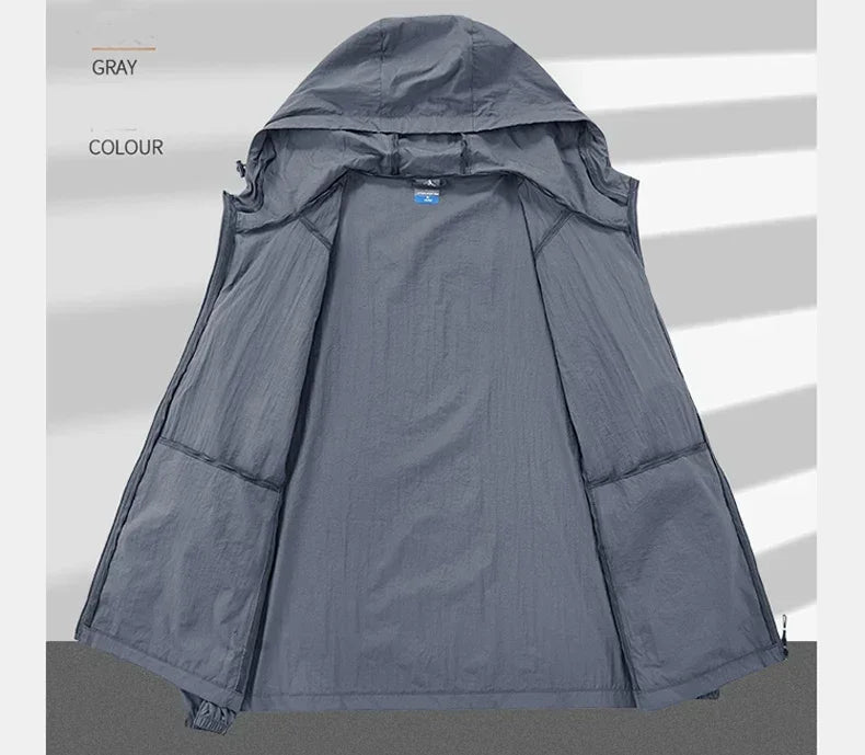 Men's UPF 50+ UV Protection Windbreaker Quick Dry Jacket/Outdoor Sun-Protective Thin Hiking Fishing Cycling Hooded Sport Light