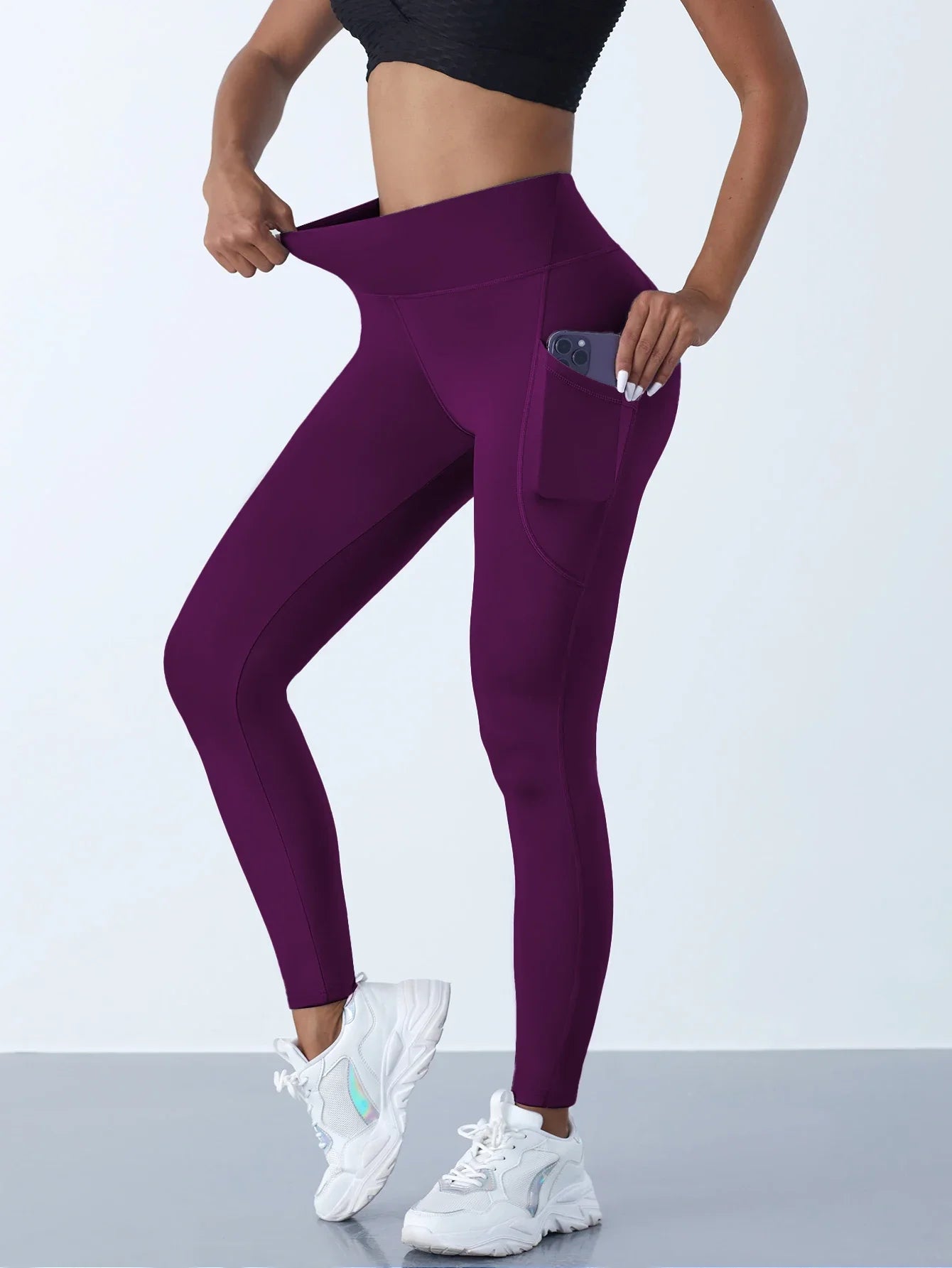 Solid Color Side Pockets Leggings For Women High Waist Sportswear/Cycle Yoga Pants Push Up Fitness Leggings