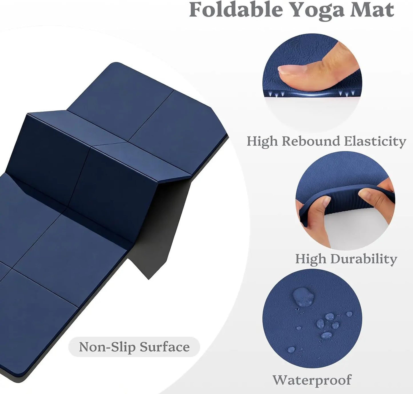 Foldable Yoga Mat Non Slip, 72x24in Extra Wide Thick Exercise Mat/with Carrying Strap for Stretching Gym Home Workouts