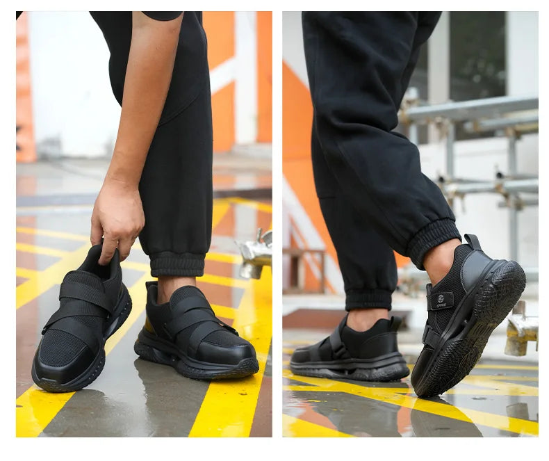 Velcro-Fastened Men's Breathable Casual/Work Safety Shoes with Impact and Puncture Resistance