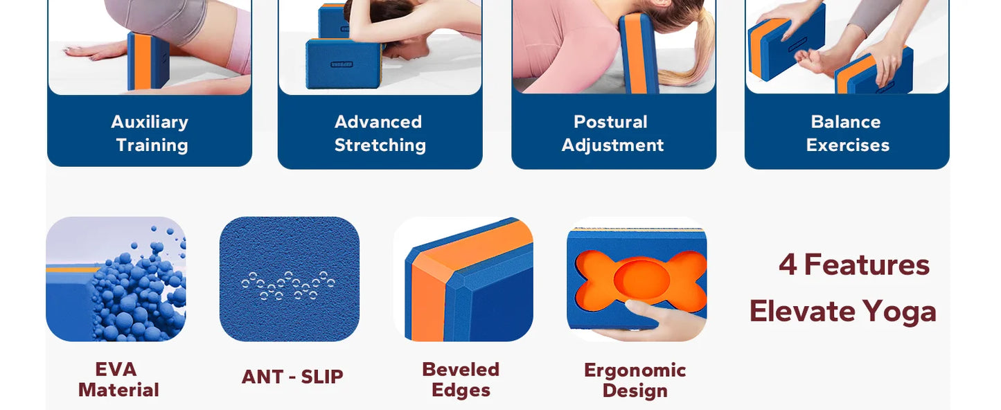 HAPBEAR Yoga Blocks 2 Pack 9x6x3in High-Density EVA Foam/with Non-Slip Textured Surface, Supportive for Deep Stretching