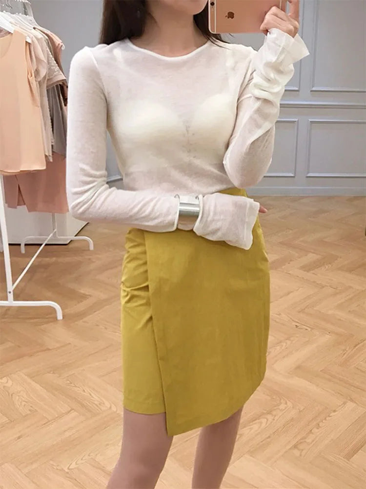 Women's Long Sleeve Slim Fit/T-shirt Elastic Soft Casual Top for Daily Wear
