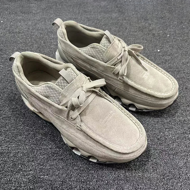 New Spring Summer Casual Leather Shoes Korean Style Round Toe/Lace Up Elevator Sole Minimalist Elegant Fashion Footwear