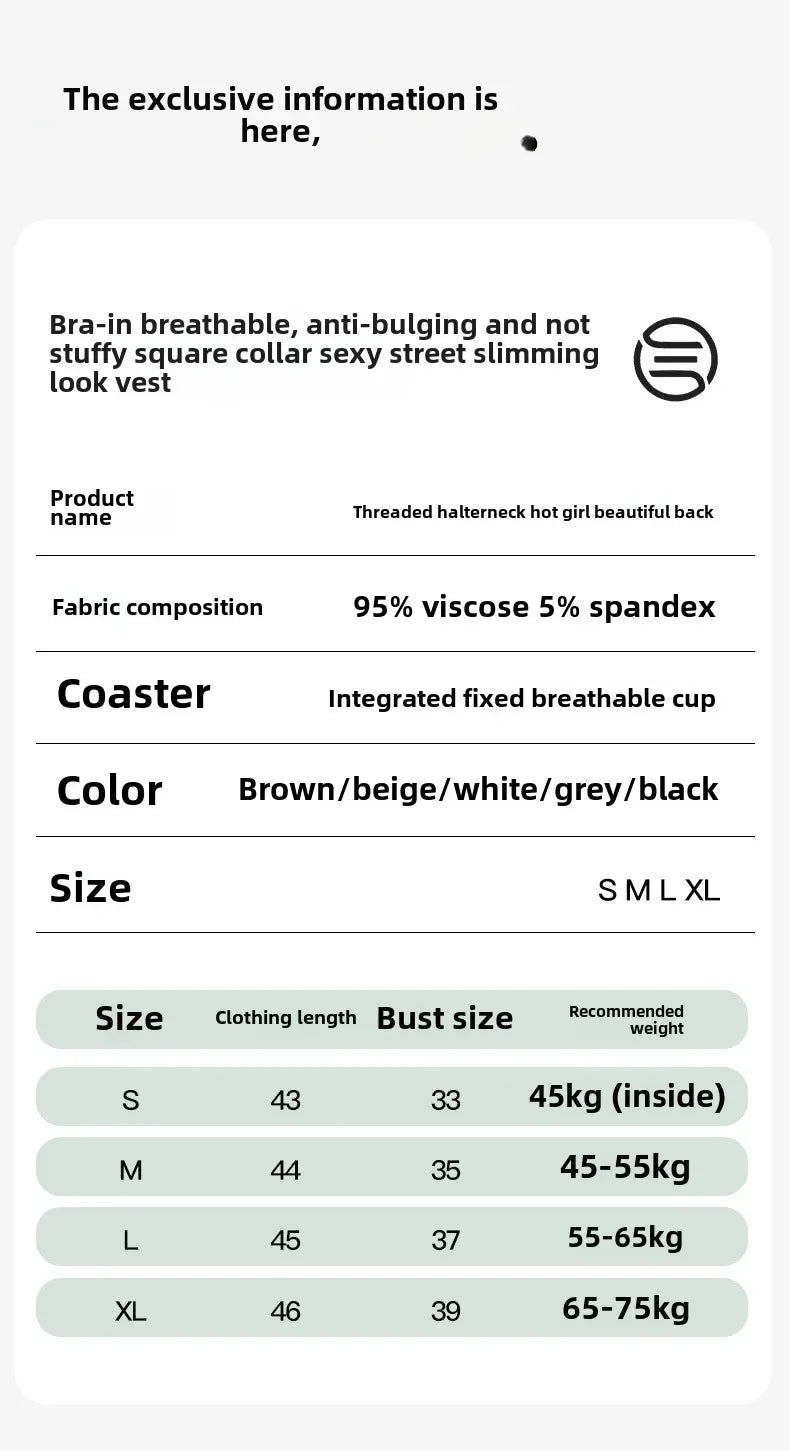 Threaded Halter Neck Camisole Top With Build-in Bra High Elastic/Slim-fitting Sling Fixed Cup Breathable Women Tank top