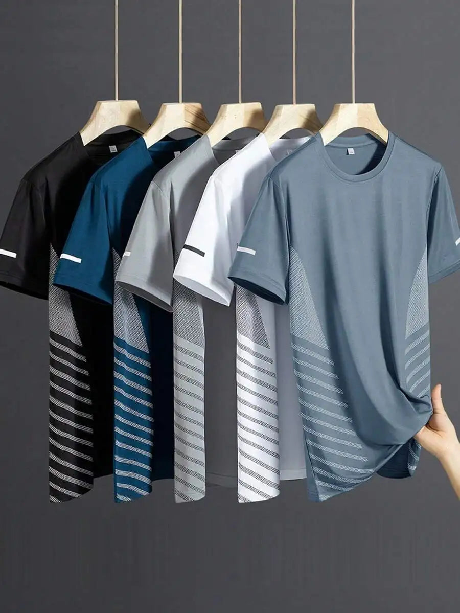 5pcs Men's Quick Dry Running T-Shirts For Hiking Fishing/Soft Stretch Lightweight Summer Sports Tees