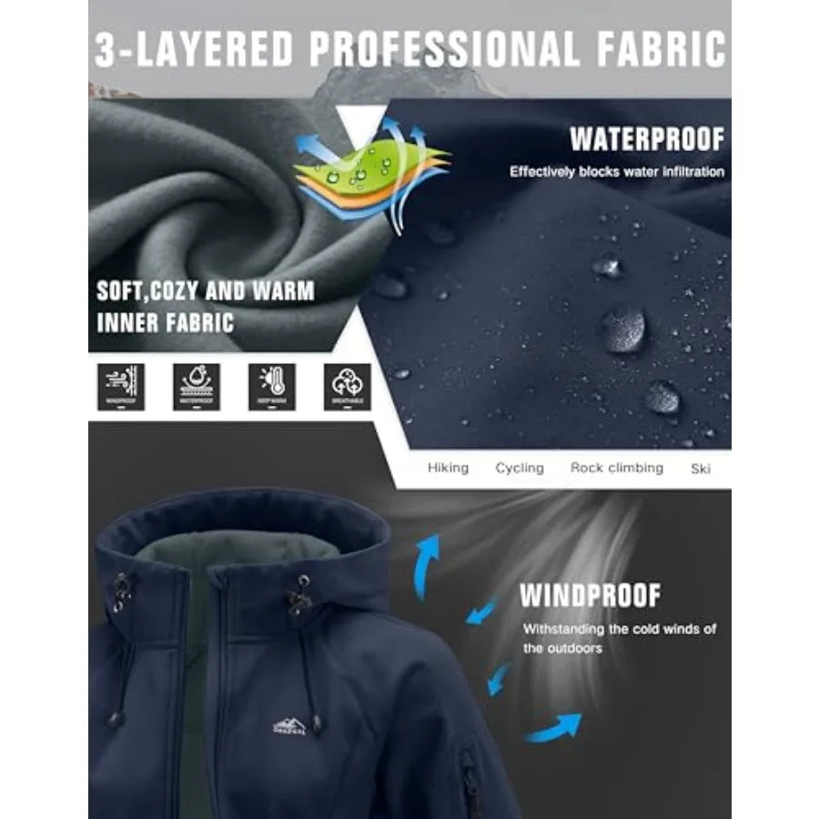Women's Fleece Lined Softshell Jacket Windproof Warm/Light Waterproof Hooded Jacket for Women Winter/Fall/Spring