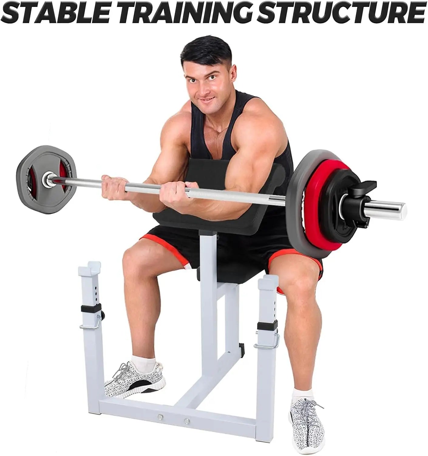 Adjustable Arm Bicep Curl Bench Seated Strength Training Weight Bench/Isolated Barbell Dumbbell Biceps Station for Home Gym 550