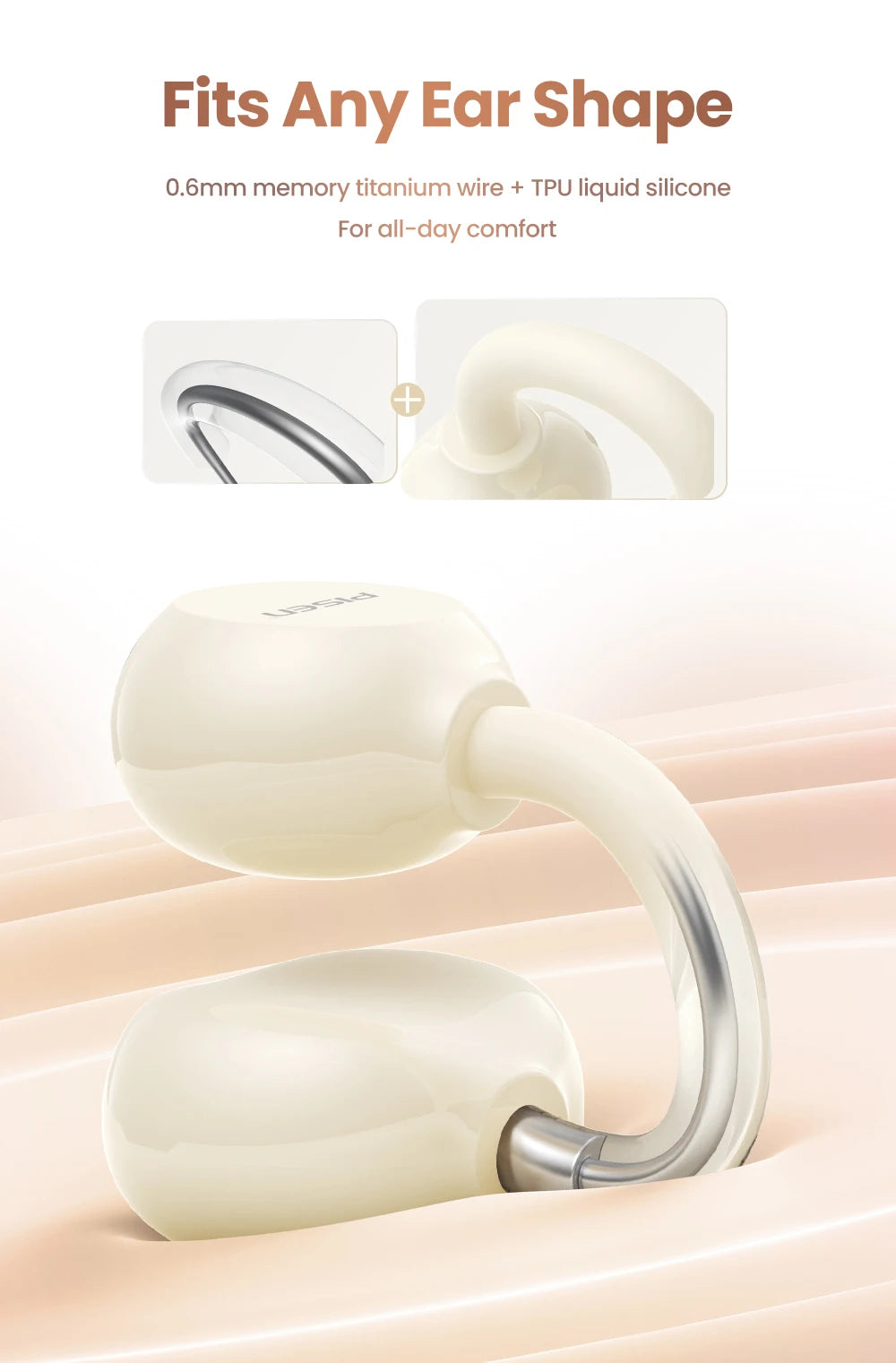PISEN Wireless Bluetooth 6.0 Hi-Res Ear Clip Earphones 360° Directional Sound/Field Long Battery Life Sports Clip Earbuds 30H Pl