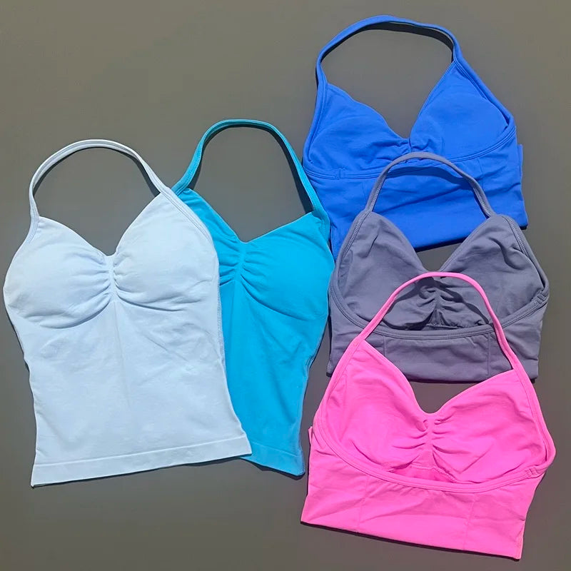 Histello Longline Strappy Top Women Sports Yoga Vest Fitness Tank Top/Gym Beautiful Open Back Bra Running Workout Halter