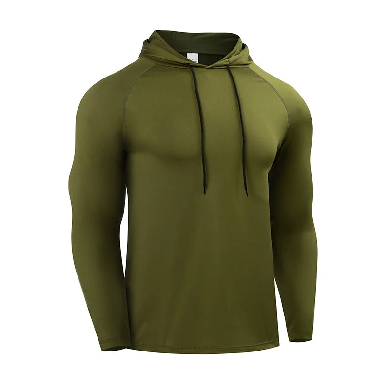 Running Long Sleeve T Shirt Men Sportswear Hooded T-shirt Elastic/Gym Fitness Male Tops Tee Training Sport Tracksuit Men