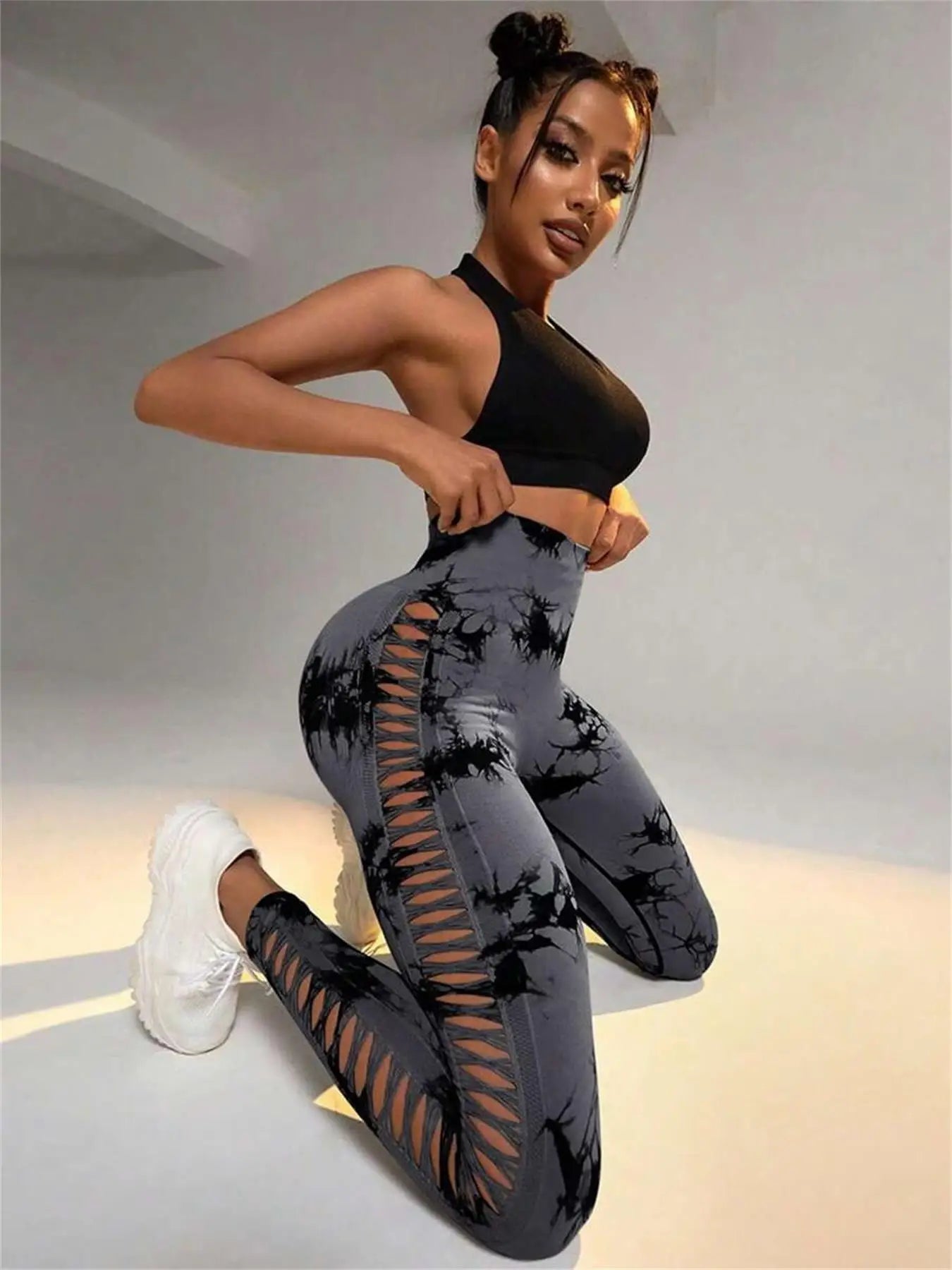 Tie Dye Seamless Leggings for Women High Waist Yoga Pants/Scrunch Butt Lifting Elastic Tights Side mesh design