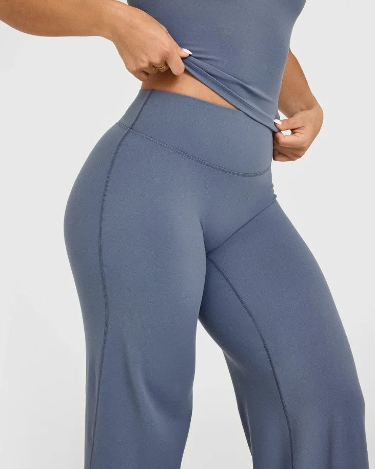 NCLAGEN Soft Motion Straight Leg Bottoms Women's Mid-Waist Yoga Pants/GYM Leggings Naked Feel Pilates Running Sports Trousers