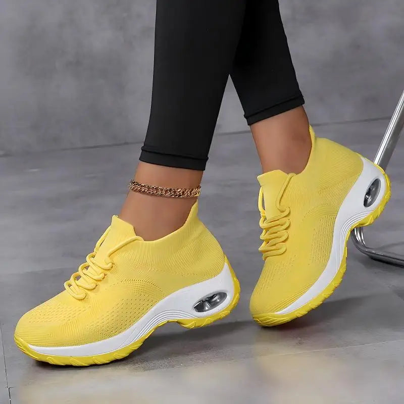 Women Casual Sports Shoes Mesh Breathable Thick Sole/Air Cushion Sneakers Anti-slip Lace-up Walking Shoes For Daily Outdoor Fitness
