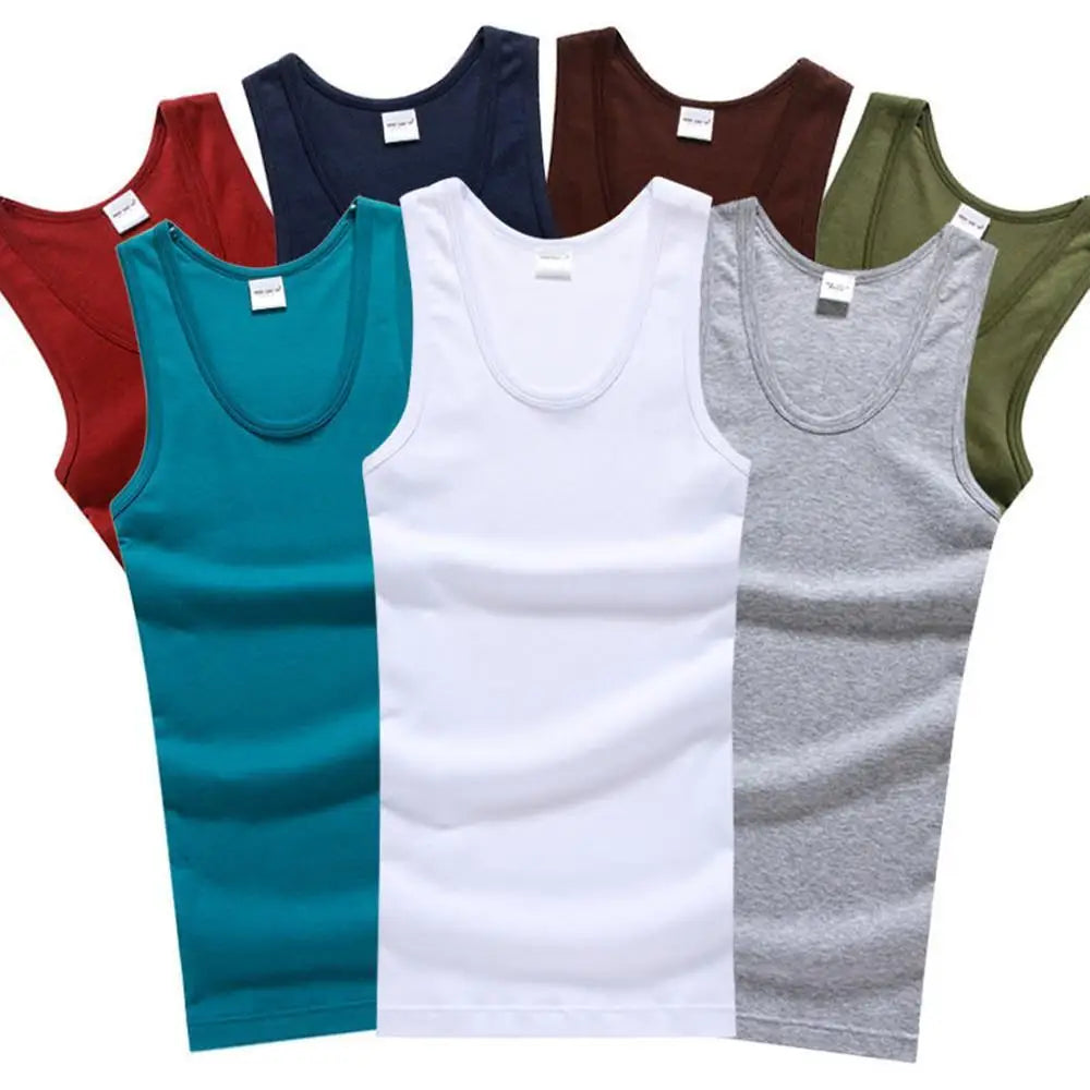 Hot Sale Men's Sleeveless Breathable Fitness Vest Basic Elastic Tank Top/Men's Cotton Bodybuilding T-shirt Classic Color Clothes