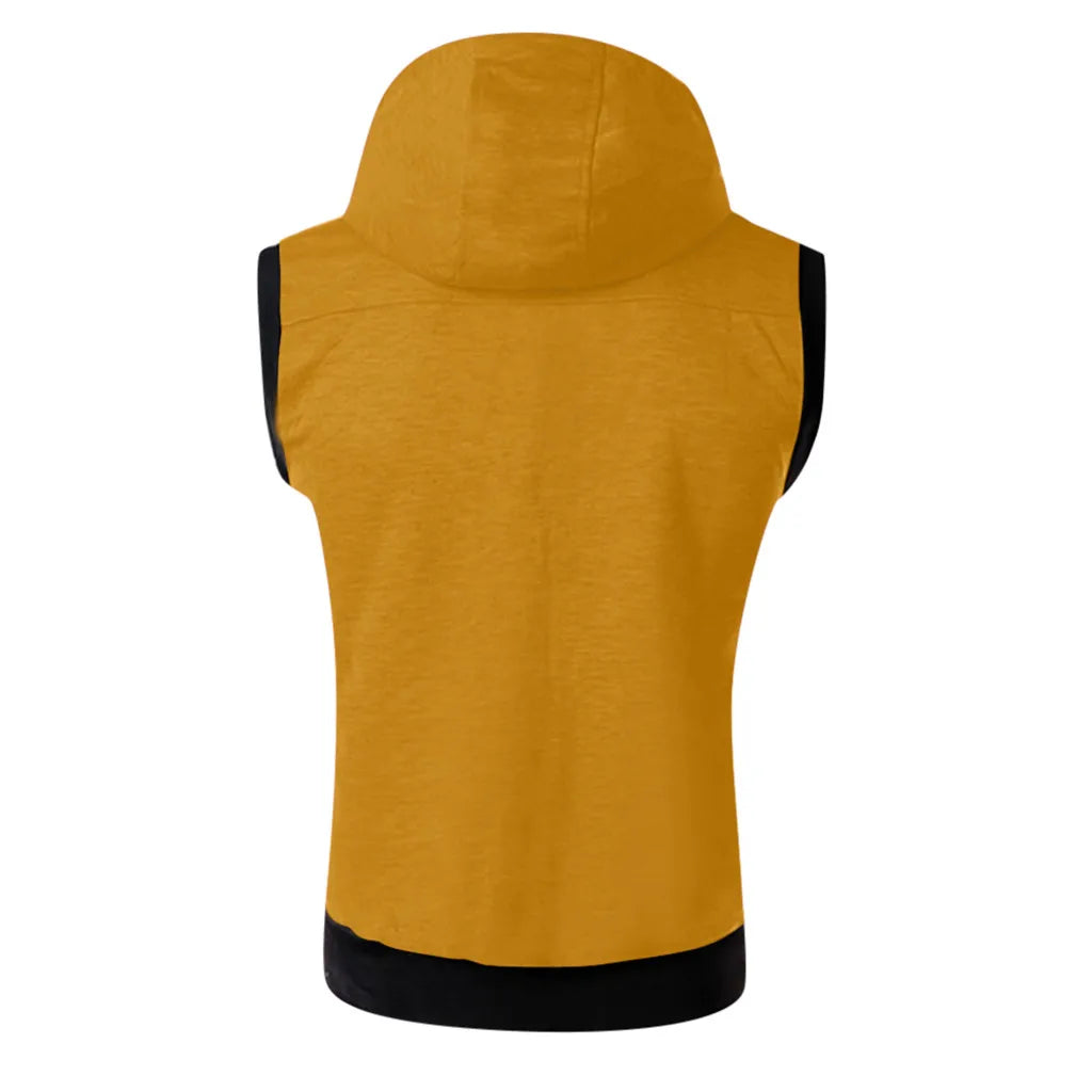 Color Block Summer Sports Men Zipper Sleeveless/Fitness Hoodies Hooded Vest Men's Clothing Jacket