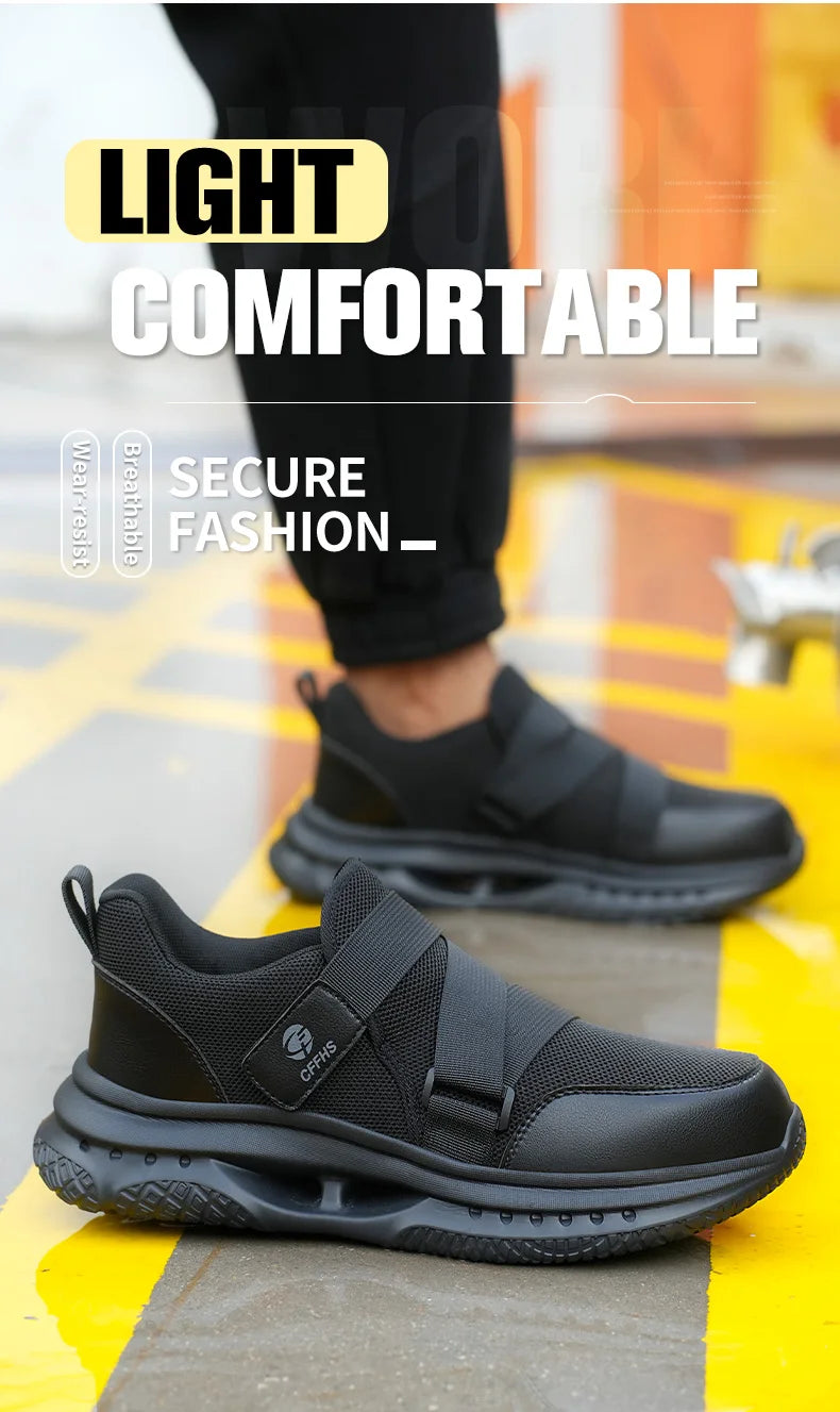 Velcro-Fastened Men's Breathable Casual/Work Safety Shoes with Impact and Puncture Resistance