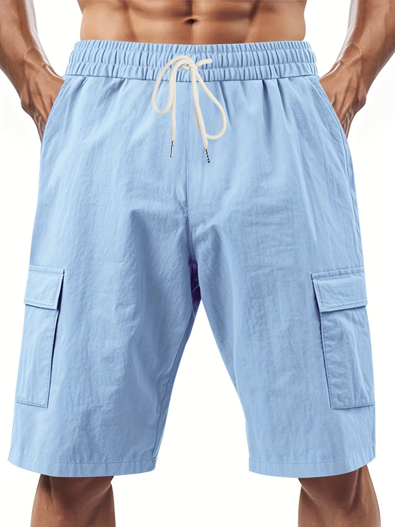 2PCS Men's Outdoor Shorts Drawstring Elastic Waist Multi Pocket/Bermuda Shorts Summer Loose Casual Beach Walking Shorts