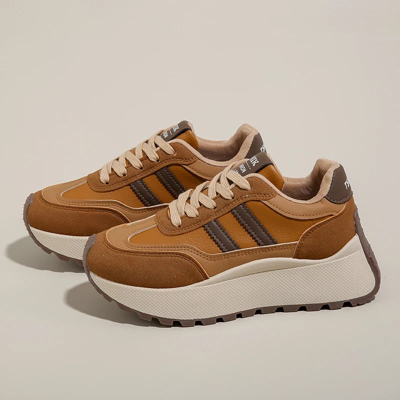 New Summer Autumn Women's Shoes With Thick Sole Casual Board Shoes/Spliced Sports Leather Surface Shoes For Students