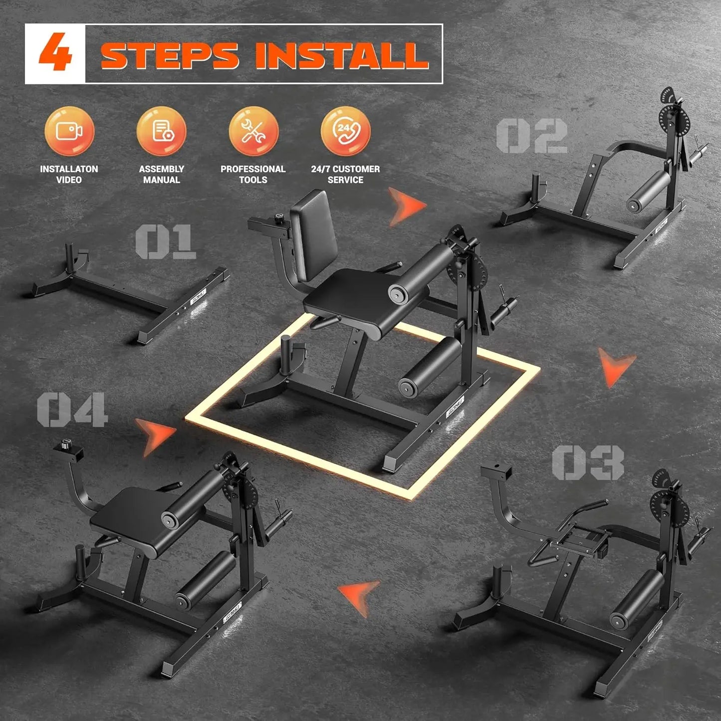 Leg Extension and Curl Machine, 4 in 1 Lower Body Workout Machine/Adjustable Leg Curl Machine with Plate Loaded