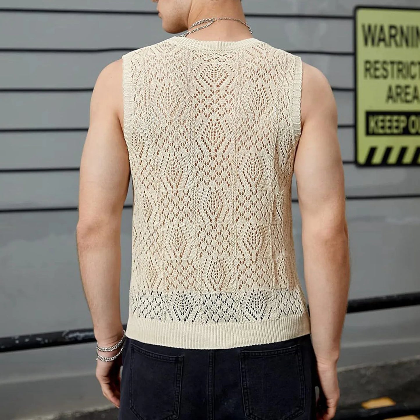 Beach Tops For Men Men's Knitted Hollowed Out Vest/Crew Neck Sleeveless Male Clothes With Designs Men Tank Top