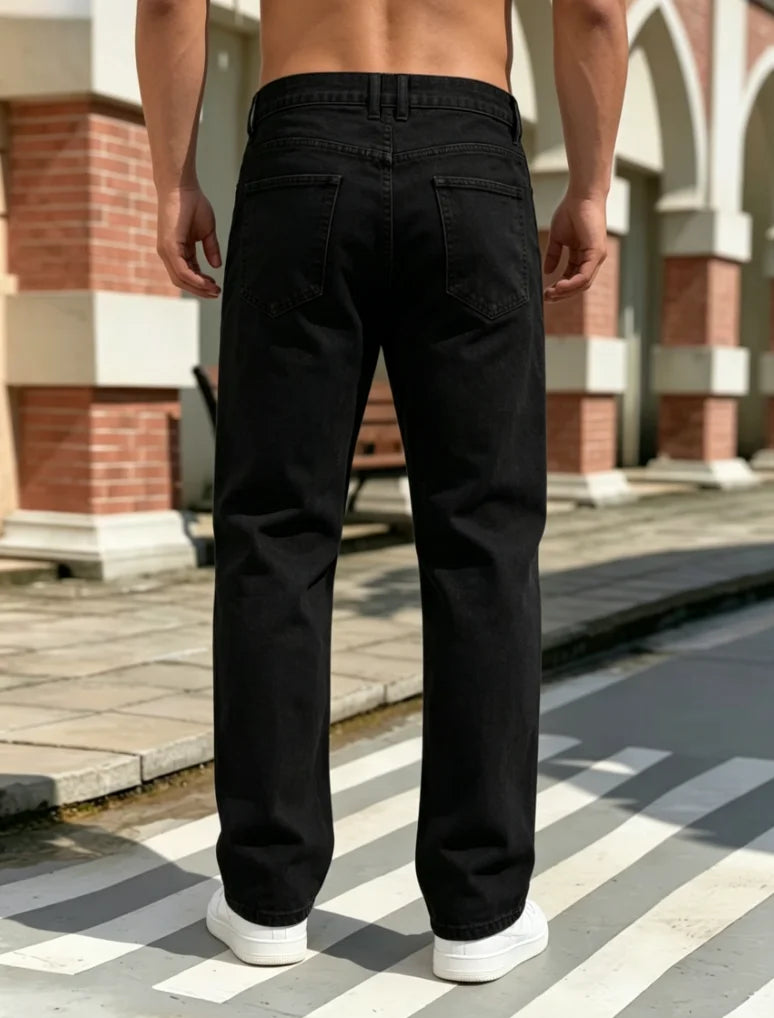 Men's Casual Straight-Leg Jeans, Y2K Street Style Loose Denim Trousers/Men's Casual Straight Jeans, Pure Black Pants