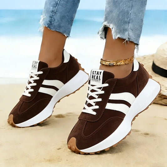 Women Retro Stripe Platform Sneakers Vintage Suede Lace Up/Casual Shoes Thick Sole Non Slip Walking Trainers Fashion