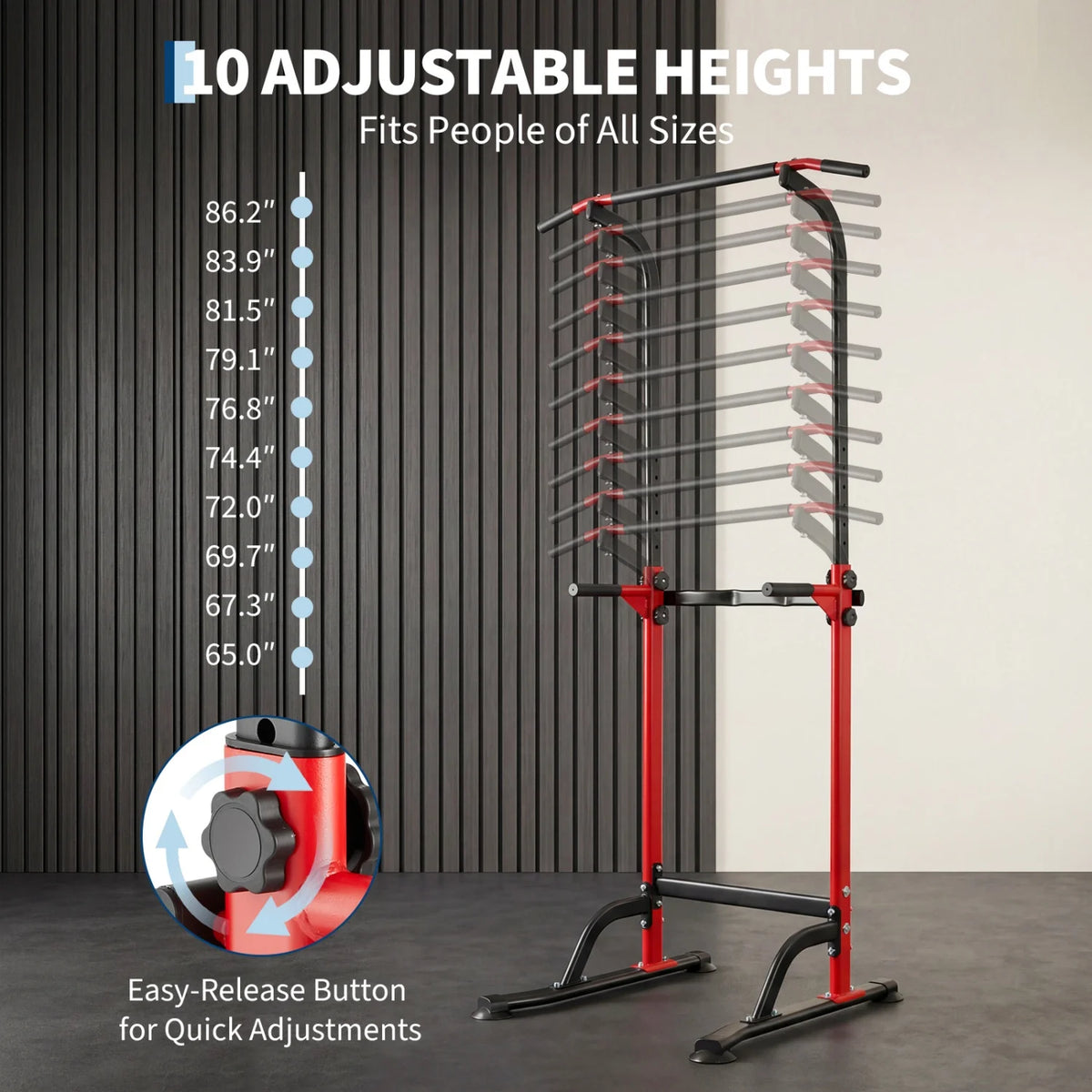 Power Tower Pull Up Dip Station – 10-Level Adjustable Height, 330LBS Capacity, Heavy Duty Steel Frame, Multi-Function Home Gym