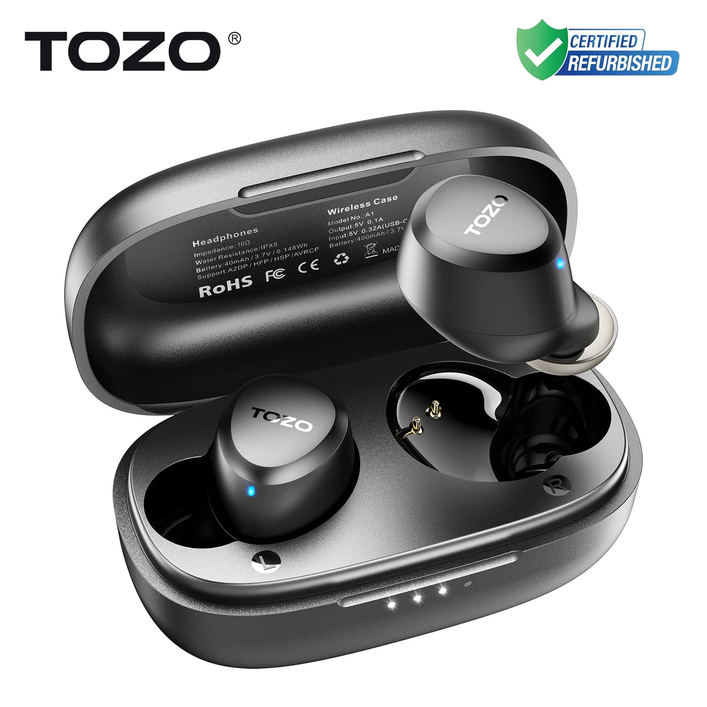Refurbished TOZO TWS Earbuds in-Ear Wireless Bluetooth Headsets/with Mic Touch Control Sport Waterproof for Iphone Android
