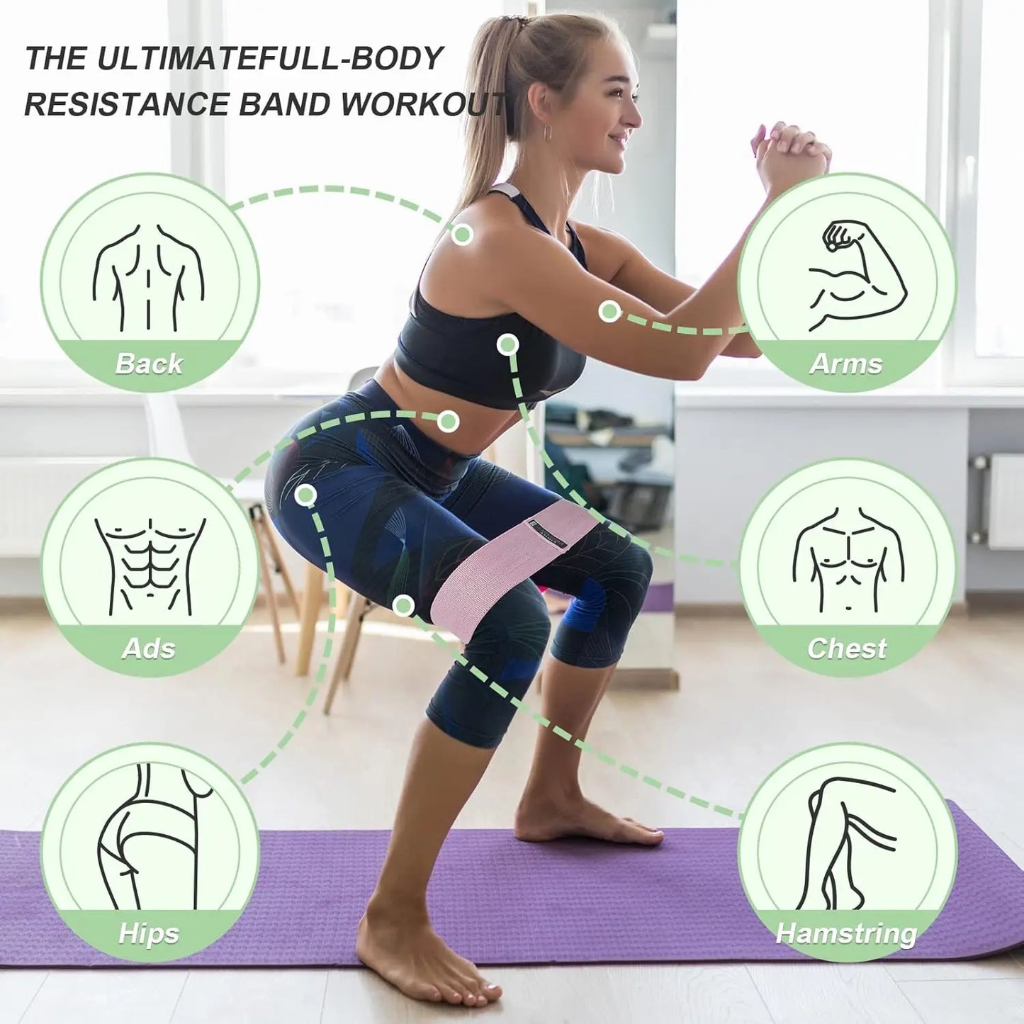 Resistance Bands Set for Full Body Workout/Exercise Bands for Legs and Butt Yoga Pilates Fitness Equipment