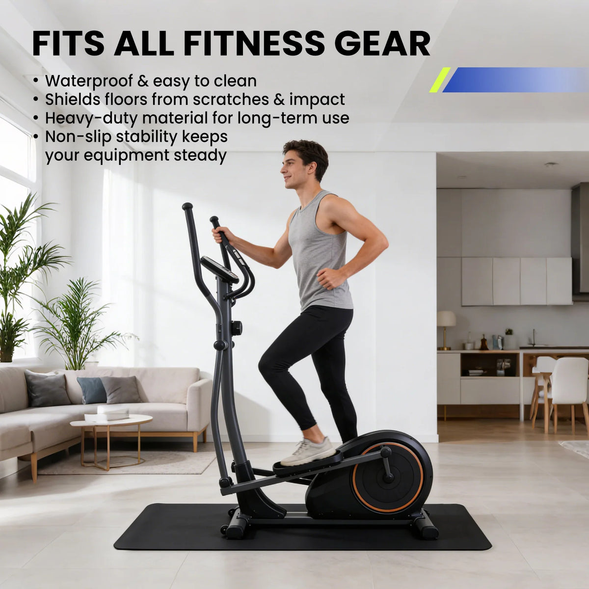 35.5x71 Inch High-Density Non-Slip Treadmill Mat for Home Gym/6mm Thick Shock Absorbing PVC Heavy Duty Waterproof Noise Reducing