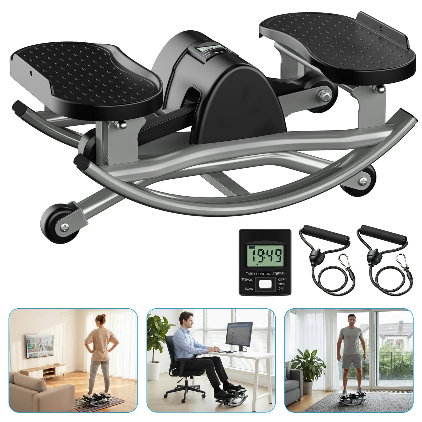 Swing Stepper Machine Intelligent Non-Slip For Exercise/Twist Stair Stepper Trainer Full Body Workout 220 lbs with Digital Display