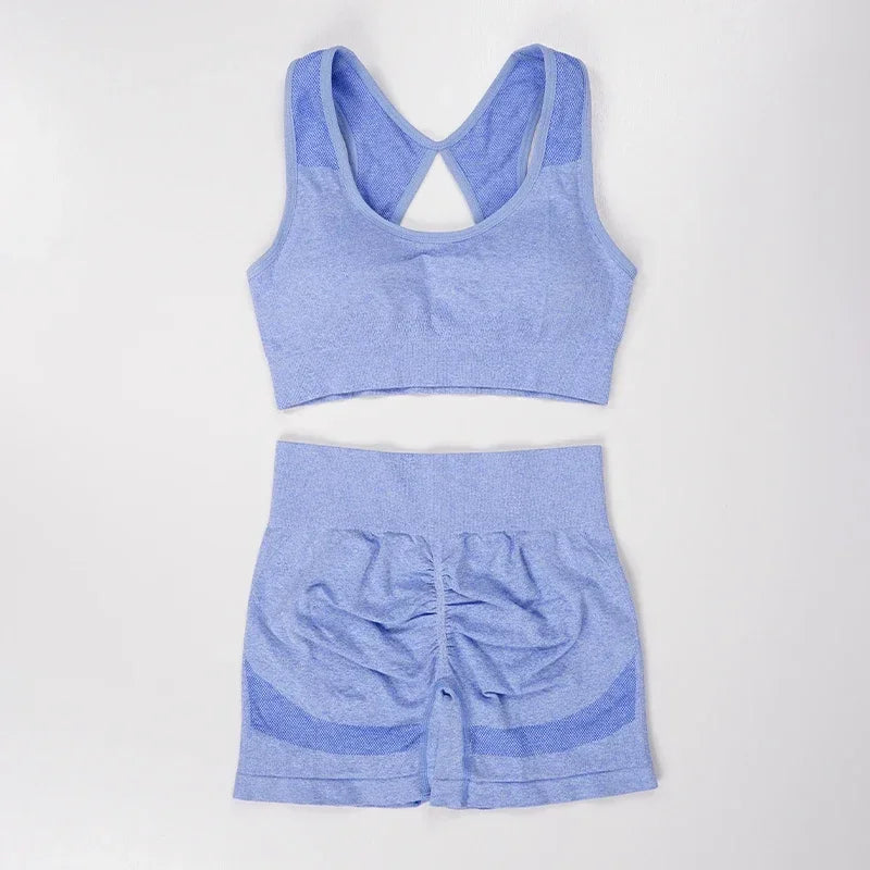 2 Pcs Yoga Set Women Hollow Back Sports Bra+Hip Lifting Sports Shorts/Workout Set Seamless Fitness Gym Set Sportswear Tracksuit