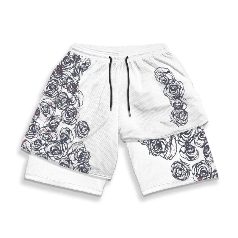 Stylish 2 in 1 Workout Running Shorts for Men Gym Athletic/Quick Dry Shorts with Liner Summer Casual Print Shorts with Pockets
