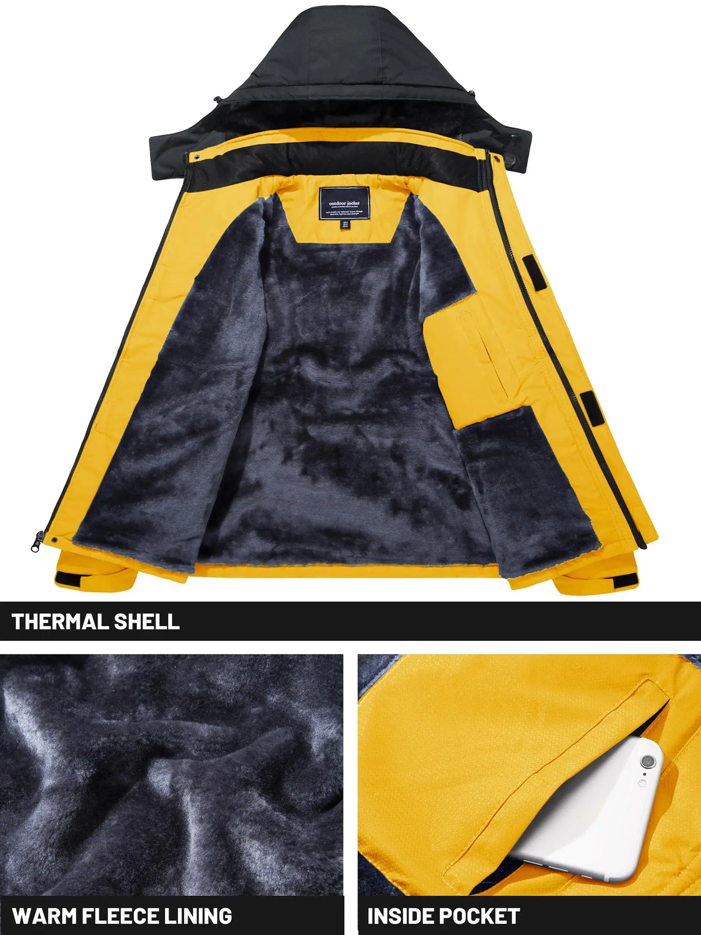 Men's Water-Resistant Ski Jacket Winter Fleece Lined/Snow Coat Warm Windproof Outdoor Jacket