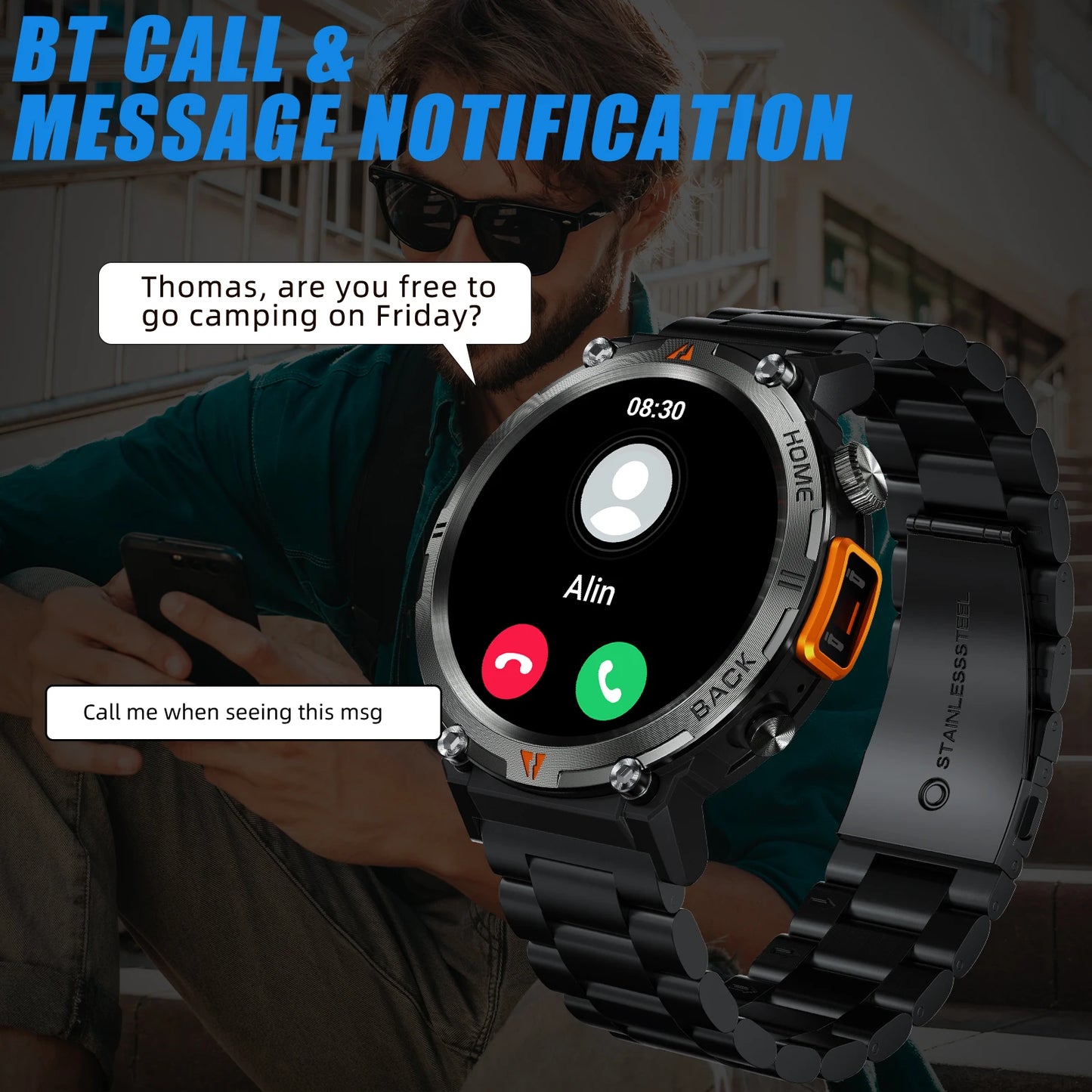 LaNikar 2025 KE3 Bluetooth Call Smart Watch Men Full Touch Screen/Health Monitor With  steel ring Men Smart Watch For IOS Android