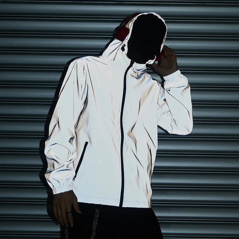 Night Reflective Clothes Spring New Men's Hooded Jacket Outdoor/Run Casual Windproof Coat Couples Hip-hop Streetwear S-5XL