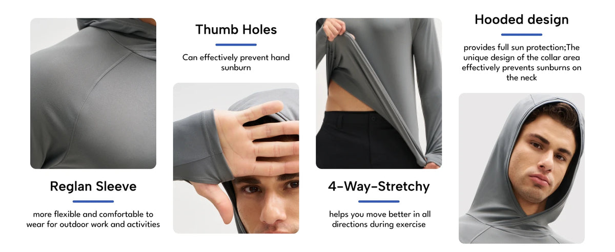 Men's UPF 50+ Sun Protection Hoodie Shirt Long Sleeve Quick Dry/Fishing Shirt Lightweight Outdoor Hiking Workout T-Shirt
