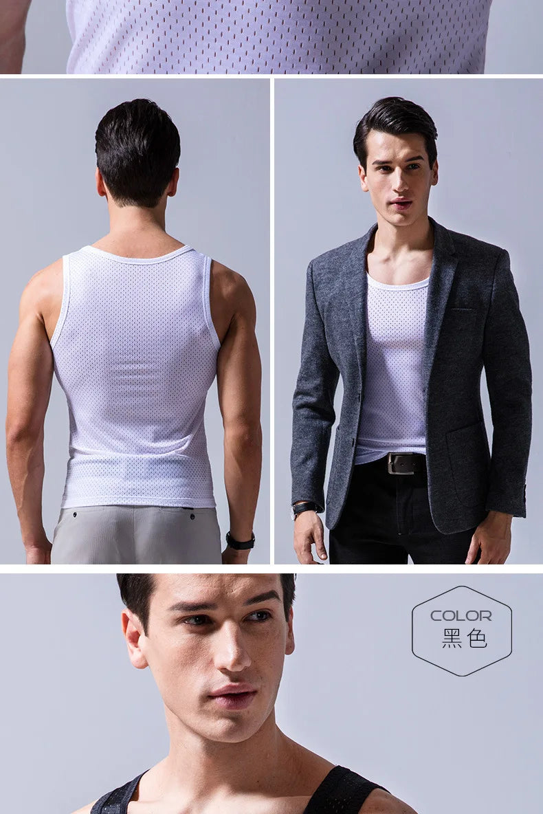 Men's Ice Silk Mesh Tank Tops Gym Stringer Transparent Bodybuilding/Sleeveless Shirt Fitness Vest Male mesh Muscle Shirt