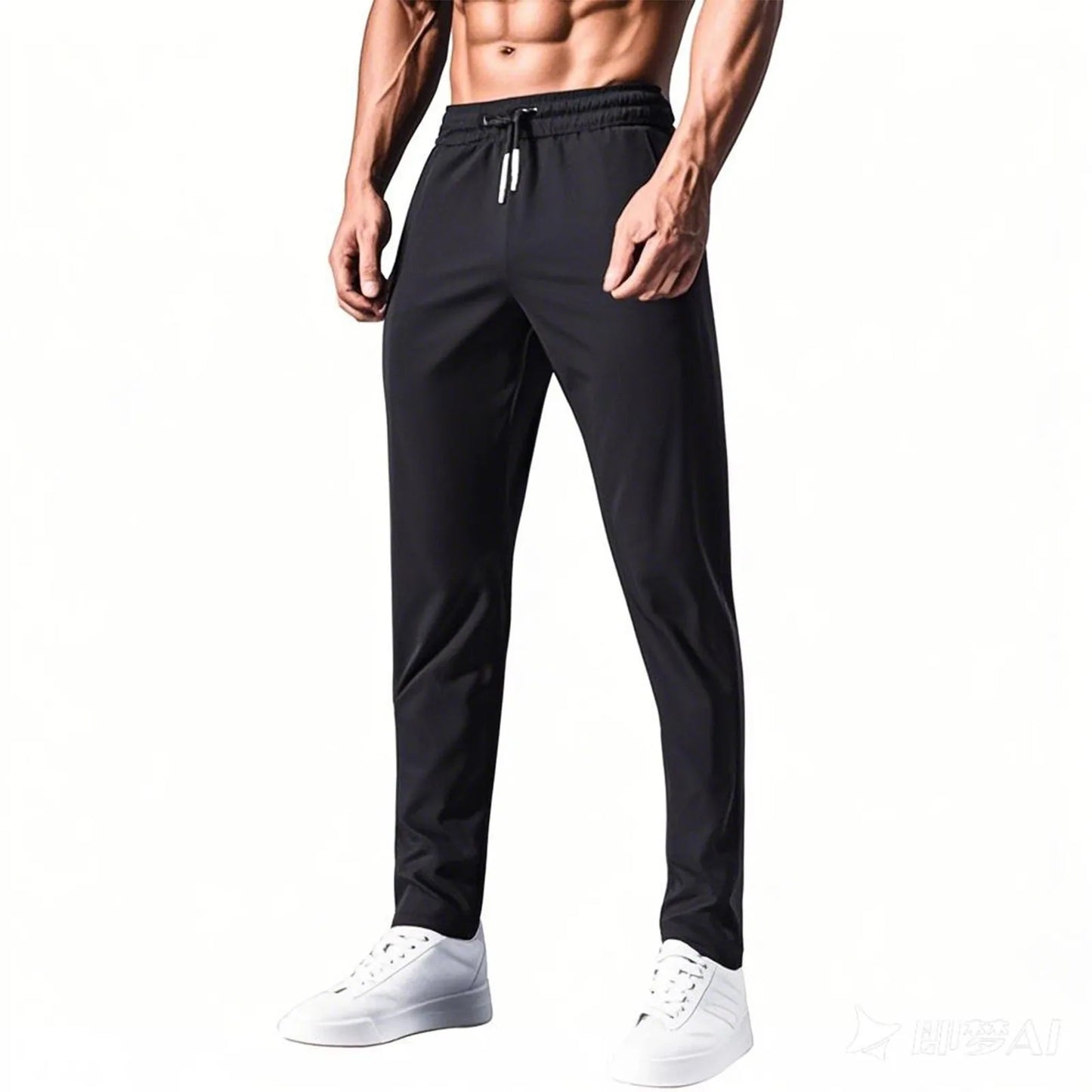Men Fast Dry Stretch Pants Ice Silk Trousers Solid Color Mid-Waist/Loose Breathable Straight-Leg Casual Pants Thin Sports Pants