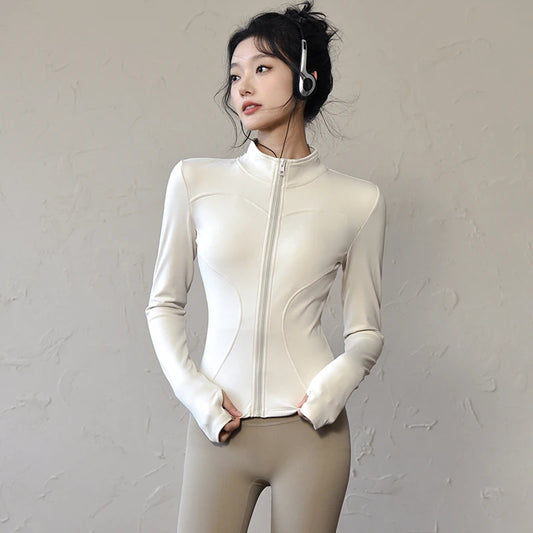 Long Sleeve Sports Jacket Women Zip Fitness Yoga Shirt Winter Warm/Gym Top Activewear Running Coats Workout Clothes For Cycling