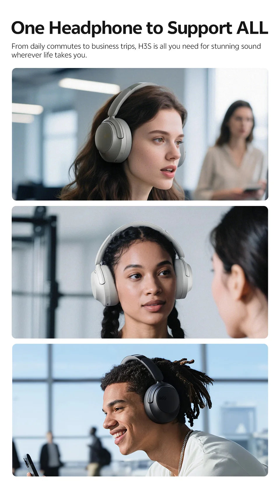 QCY H3S Over Ear Headphone Hi-Res LDAC Spatial Sound Headset/H3S -56dB Adaptive ANC Wireless Earphone Bluetooth 6.0 102Hrs