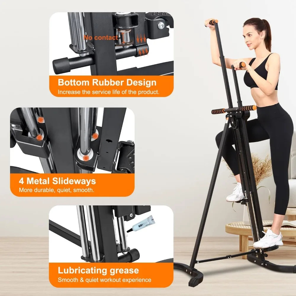 Vertical Climber Exercise Machine for Home Gym with 4 Metal Guide Rails/Folding Exercise Climber Workout Machine