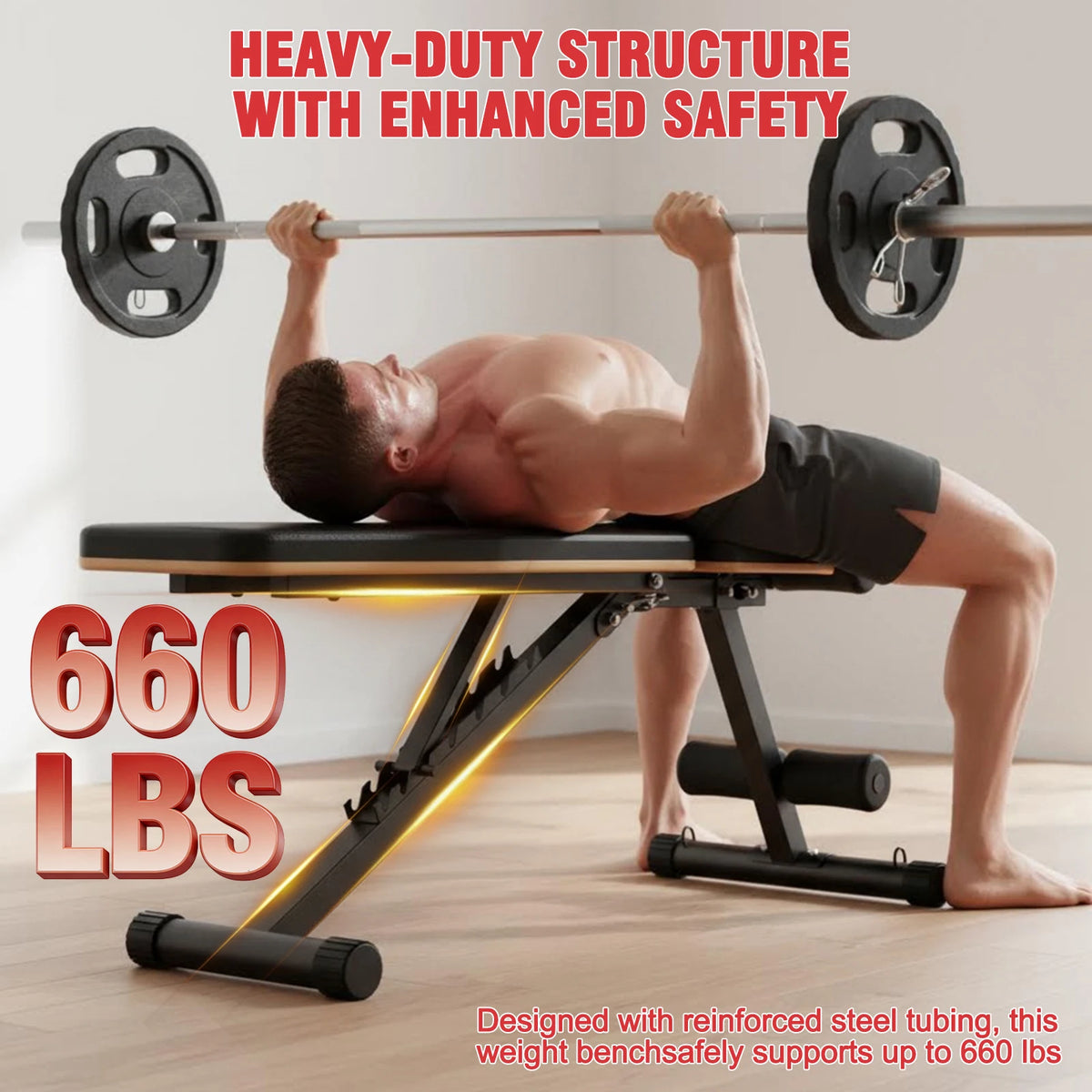 Foldable Dumbbell Bench Multifunctional Full Body Workout Home Gym/Adjustable Weight Bench with 660 lbs Capacity for Chest Shoulder