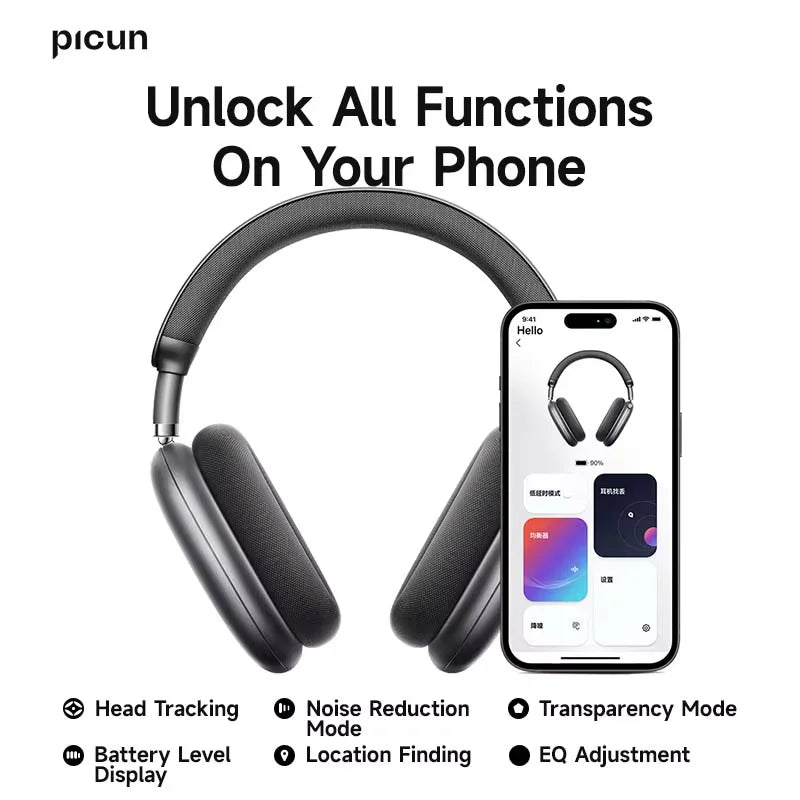 Picun F8 Pro ANC Wireless Headphones Head Tracking 3D Spatial Audio/52dB ANC HIFI Bluetooth Headset ENC HD Mic Low-Latency APP